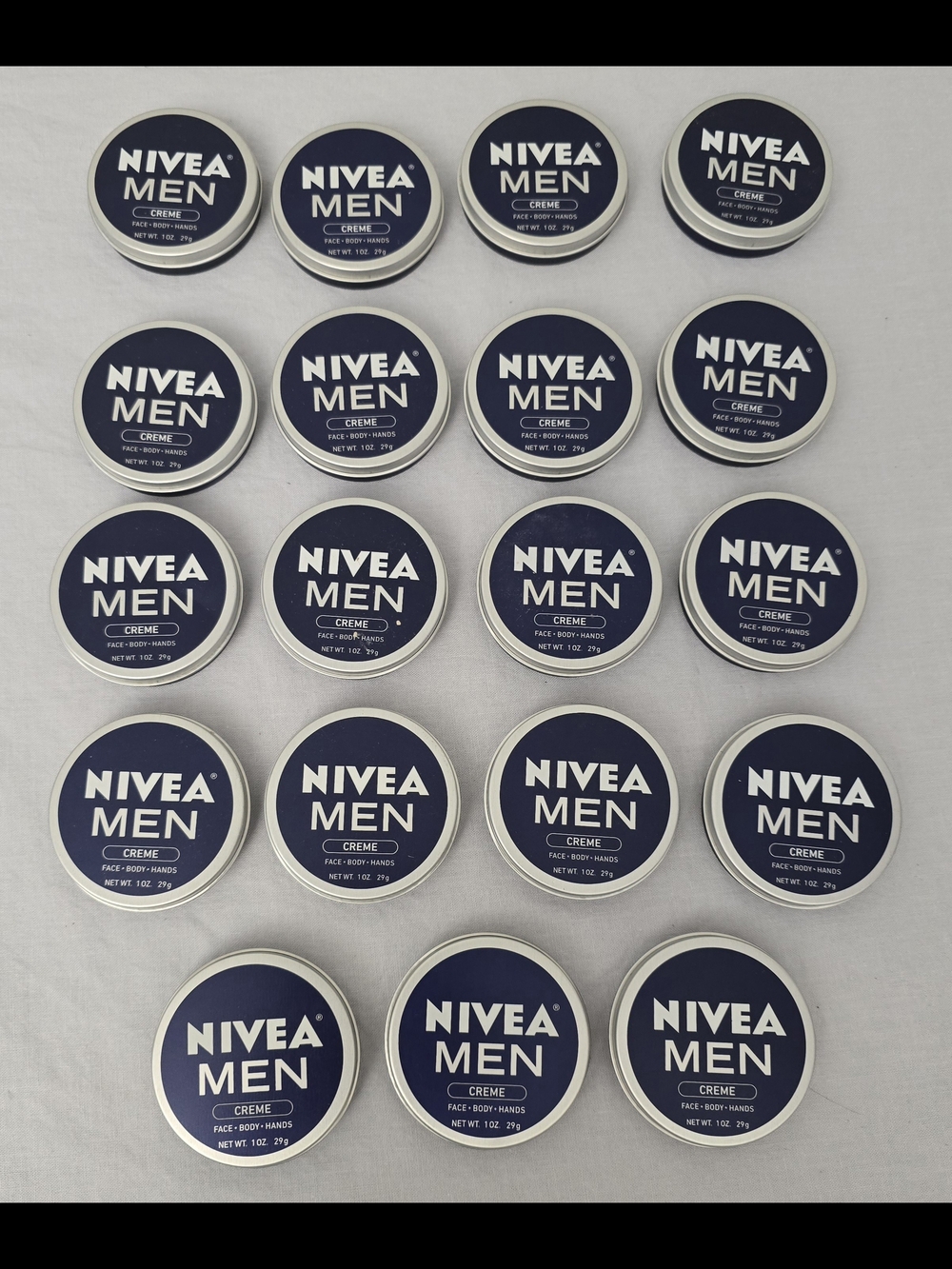 19 Pack Nivea Men Creme for Face Body & Hands Moisturizing Cream Travel Tin 1 oz